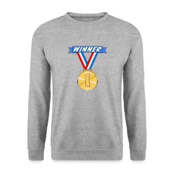 MEDAILLE WINNER - Unisex Pullover - Weißgrau meliert - Vorne - Alina (178cm) & Michal (187cm)