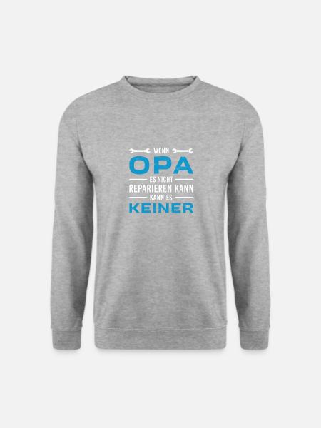 Opa Reparierheld Spruch - Unisex Pullover - Weißgrau meliert