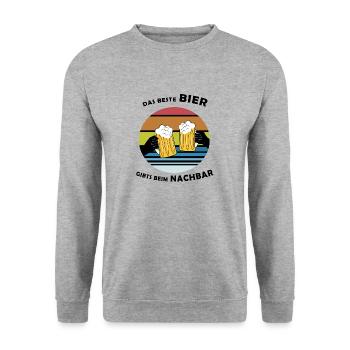 Herren bester Nachbar Lustiger Spruch Bier - Unisex Pullover - Weißgrau meliert - Vorne - Alina (178cm) & Michal (187cm)