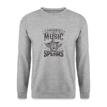 Music Speaks Hard Rock Music Rocker Band Gitarre - Unisex Pullover - Weißgrau meliert - Vorne - Alina (178cm) & Michal (187cm)