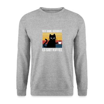 Ich habe gekocht es gibt Kaffee Kater - Unisex Pullover - Weißgrau meliert - Vorne - Alina (178cm) & Michal (187cm)