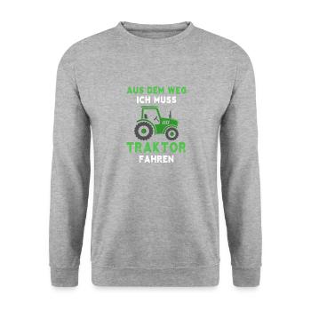 Aus Dem Weg Ich Muss Traktor Fahren Geschenk - Unisex Pullover - Weißgrau meliert - Vorne - Alina (178cm) & Michal (187cm)