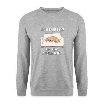KATZE SCHLAFEN HEUTE KEINE LUST MORGEN AUCH NICHT - Unisex Pullover - Weißgrau meliert - Vorne - Alina (178cm) & Michal (187cm)