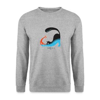 Le chat et l’image de poisson - Sweat-shirt Unisexe - gris chiné - Devant - Alina (178cm) & Michal (187cm)
