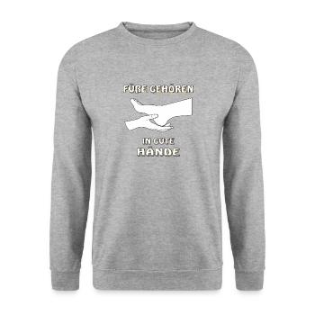 FÜßE GEHÖREN IN GUTE HÄNDE - Unisex Pullover - Weißgrau meliert - Vorne - Alina (178cm) & Michal (187cm)