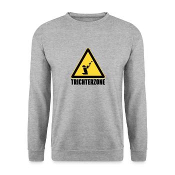 Saufen Achtung Trichtern Shirt Schild - Unisex Pullover - Weißgrau meliert - Vorne - Alina (178cm) & Michal (187cm)