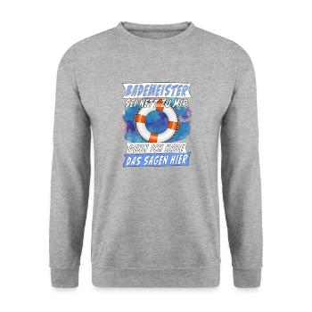 BADEMEISTER SEI NETT ZU MIR - Unisex Pullover - Weißgrau meliert - Vorne - Alina (178cm) & Michal (187cm)