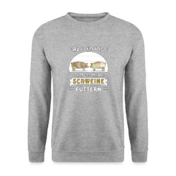 AUS DEM WEG ICH MUSS MEINE SCHWEINE FÜTTERN - Unisex Pullover - Weißgrau meliert - Vorne - Alina (178cm) & Michal (187cm)
