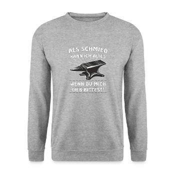 ALS SCHMIED KANN ICH ALLES - Unisex Pullover - Weißgrau meliert - Vorne - Alina (178cm) & Michal (187cm)