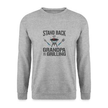 Stand Back Grandpa Is Grillen BBQ Grill Barbeque - Unisex Pullover - Weißgrau meliert - Vorne - Alina (178cm) & Michal (187cm)