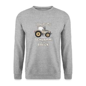 ICH WERFE MIT SCHLAMM UND DRECK - Unisex Pullover - Weißgrau meliert - Vorne - Alina (178cm) & Michal (187cm)