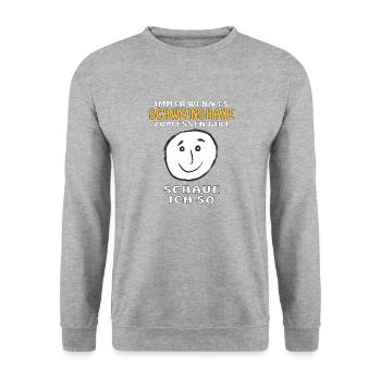 GESICHT IMMER WENN ES SCHWEINSHAXE ZUM ESSEN GIBT - Unisex Pullover - Weißgrau meliert - Vorne - Alina (178cm) & Michal (187cm)