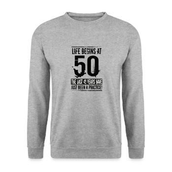 50 Geburtstag - Unisex Pullover - Weißgrau meliert - Vorne - Alina (178cm) & Michal (187cm)