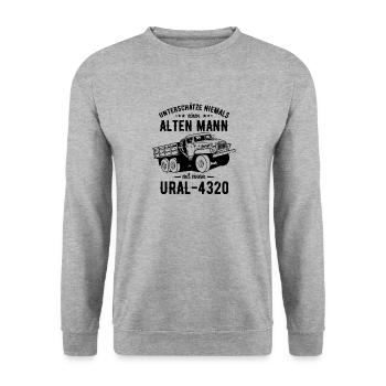 Alten mann Ural 4320 Fahrer sowjetische Beruf USSR - Unisex Pullover - Weißgrau meliert - Vorne - Alina (178cm) & Michal (187cm)
