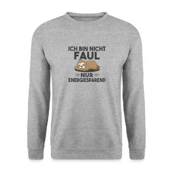Ich bin nicht faul nur energiesparend Faultier - Unisex Pullover - Weißgrau meliert - Vorne - Alina (178cm) & Michal (187cm)