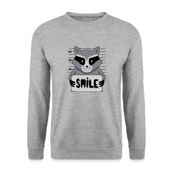 Dessin animé Raton laveur Photo Sourire Prison Humour - Sweat-shirt Unisexe - gris chiné - Devant - Alina (178cm) & Michal (187cm)