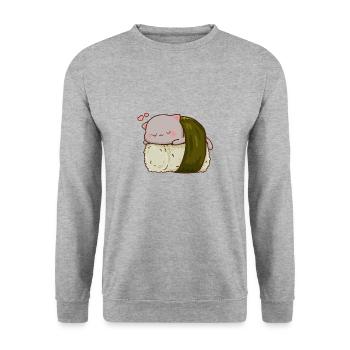 Mignon Sushi Chat Japonais Drôle Kawaii Kitty Amant - Sweat-shirt Unisexe - gris chiné - Devant - Alina (178cm) & Michal (187cm)