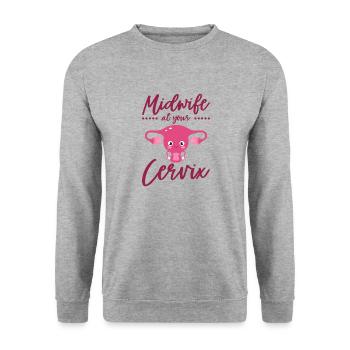 Midwife At Your Cervix Birth Assistant OB Nurse - Unisex Sweatshirt - salt & pepper - Front - Alina (178cm) & Michal (187cm)
