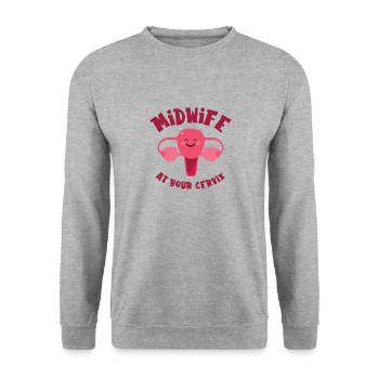 Midwife At Your Cervix Birth Assistant OB Nurse - Unisex Sweatshirt - salt & pepper - Front - Alina (178cm) & Michal (187cm)