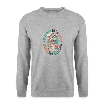 Drache und Bücher lesen - Unisex Pullover - Weißgrau meliert - Vorne - Alina (178cm) & Michal (187cm)