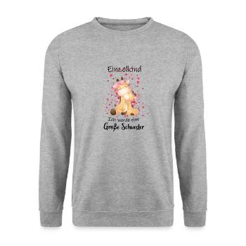 Einzelkind Tochter Ich Werde Große Schwester 2022 - Unisex Pullover - Weißgrau meliert - Vorne - Alina (178cm) & Michal (187cm)