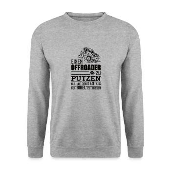 Geländewagen Dachzelt Matsch Allrad Reisefahrzeug - Unisex Pullover - Weißgrau meliert - Vorne - Alina (178cm) & Michal (187cm)