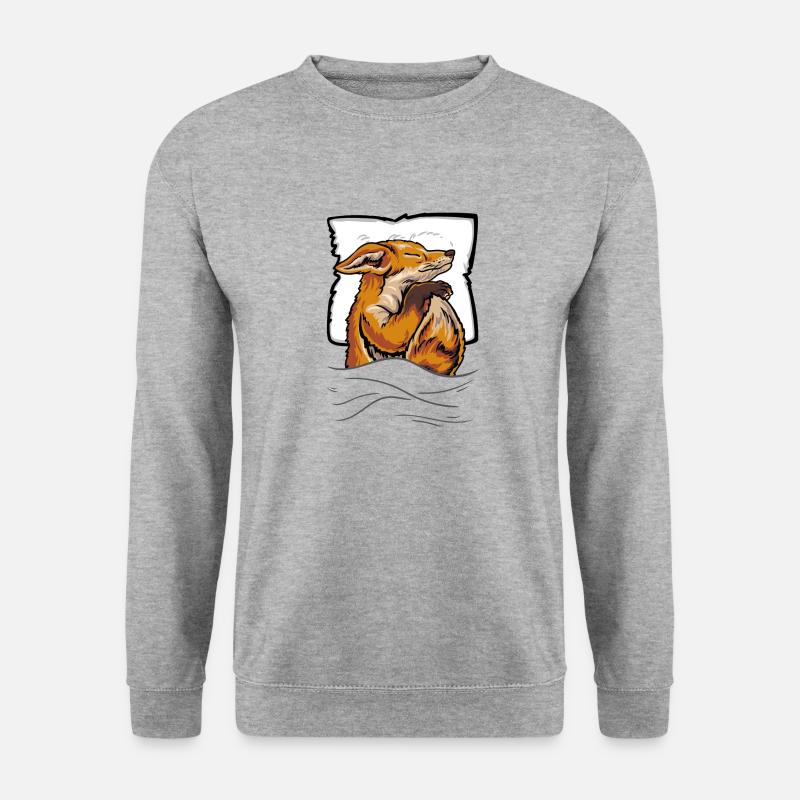 Schlafender Fuchs im Bett - Unisex Pullover - Weißgrau meliert