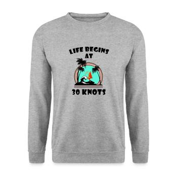 Life begins at 30 knots - Sweat-shirt Unisexe - gris chiné - Devant - Alina (178cm) & Michal (187cm)