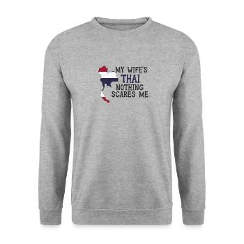 Nothing Scares Me Thailändische Ehefrau Thailand - Unisex Pullover - Weißgrau meliert - Vorne - Alina (178cm) & Michal (187cm)