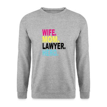 Wife Mom Lawyer Hero - Unisex Sweatshirt - salt & pepper - Front - Alina (178cm) & Michal (187cm)