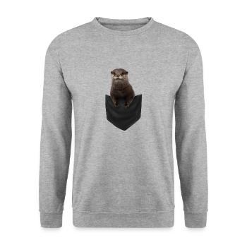 Mignon Otter Pocket peeking Pocket Cool Sea Mammal - Sweat-shirt Unisexe - gris chiné - Devant - Alina (178cm) & Michal (187cm)