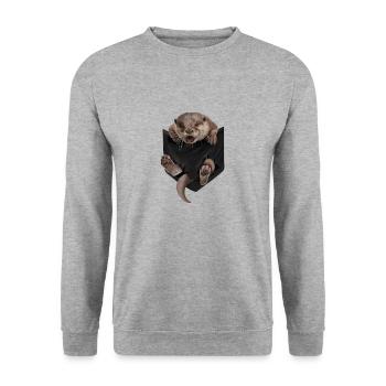 Sea Otter TShirt Men Women Funny Sea Mammal Pocket - Unisex Sweatshirt - salt & pepper - Front - Alina (178cm) & Michal (187cm)
