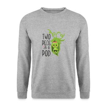 Two Peas in a Pod Valentinstag Verliebt Erbse - Unisex Pullover - Weißgrau meliert - Vorne - Alina (178cm) & Michal (187cm)