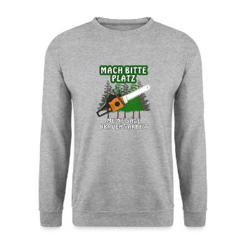 MOTORSÄGE MACH BITTE PLATZ - Unisex Pullover - Weißgrau meliert - Vorne - Alina (178cm) & Michal (187cm)