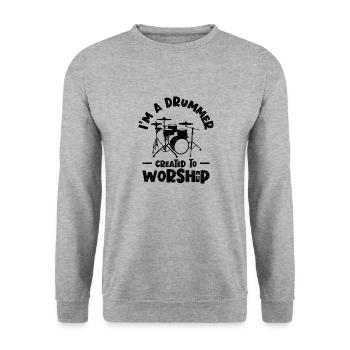 I'm A Drummer Created To Worship Drum Set Drumming - Unisex Sweatshirt - salt & pepper - Front - Alina (178cm) & Michal (187cm)