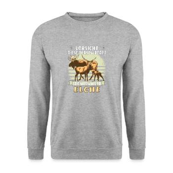 PERSON REDET SPONTAN ÜBER ELCHE - Unisex Pullover - Weißgrau meliert - Vorne - Alina (178cm) & Michal (187cm)