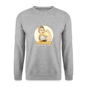 NEVER UNDERESTIMATE THE POWER OF WOMEN & GIRLS - Unisex Pullover - Weißgrau meliert - Vorne - Alina (178cm) & Michal (187cm)