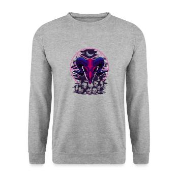 pentagram, goat head devil, on skulls - Unisex Sweatshirt - salt & pepper - Front - Alina (178cm) & Michal (187cm)