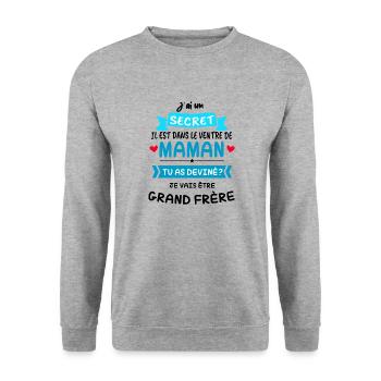 J'ai un SECRET. Il est dans le ventre de MAMAN - Sweat-shirt Unisexe - gris chiné - Devant - Alina (178cm) & Michal (187cm)
