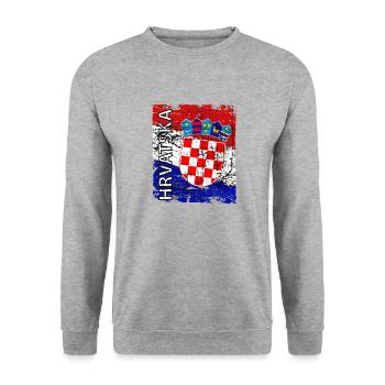 Hrvatska Flagge Wappen Kroatien - Unisex Pullover - Weißgrau meliert - Vorne - Alina (178cm) & Michal (187cm)