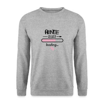 Auntie 2023 Loading Schwangerschaft Geburt Familie - Unisex Pullover - Weißgrau meliert - Vorne - Alina (178cm) & Michal (187cm)