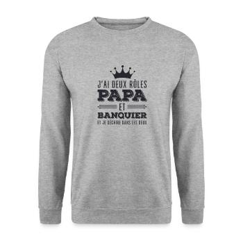 Papa Et Banquier et je dechire - Sweat-shirt Unisexe - gris chiné - Devant - Alina (178cm) & Michal (187cm)