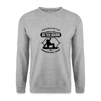 Unterschätze nie einen Alten Mann der Snowboard - Unisex Pullover - Weißgrau meliert - Vorne - Alina (178cm) & Michal (187cm)