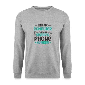 Will Fix Computer Phone Number IT Support - Unisex Pullover - Weißgrau meliert - Vorne - Alina (178cm) & Michal (187cm)