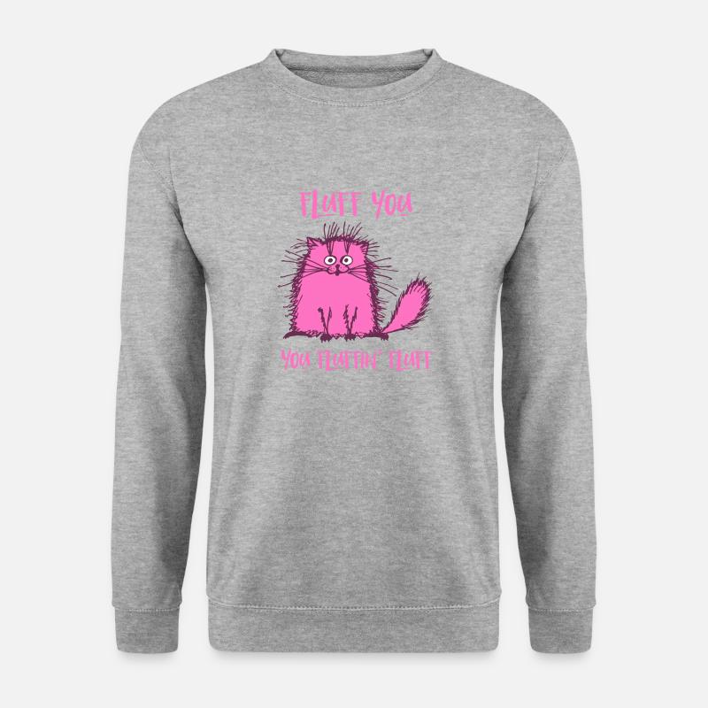 Fluff Du Lustige Rosa Katze - Unisex Pullover - Weißgrau meliert
