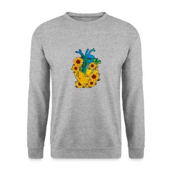 Herz für die Ukraine PEACE no war - Unisex Pullover - Weißgrau meliert - Vorne - Alina (178cm) & Michal (187cm)