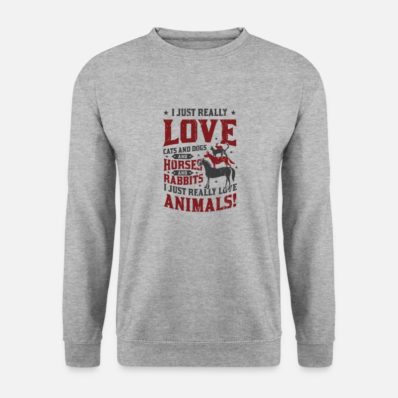 Katzen,Hunde,Pferde,Kaninchen - Tierliebhaber - Unisex Pullover - Weißgrau meliert