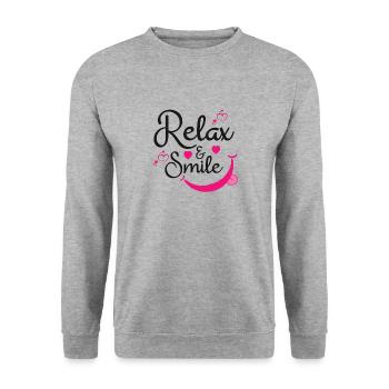 Relax & Smile Statement Entspannung Chiller Chill - Unisex Pullover - Weißgrau meliert - Vorne - Alina (178cm) & Michal (187cm)