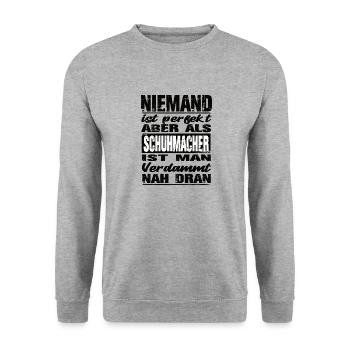 Niemand Ist perfekt aber Schuhmacher man nah dra - Unisex Pullover - Weißgrau meliert - Vorne - Alina (178cm) & Michal (187cm)