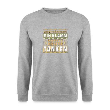 NEHMT RÜCKSICHT BIN KLAMM MUSSTE TANKEN - Unisex Pullover - Weißgrau meliert - Vorne - Alina (178cm) & Michal (187cm)